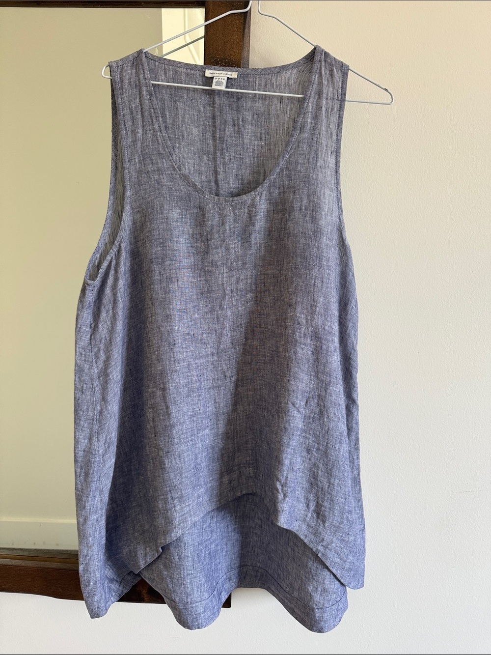 Saks Fifth Avenue 100% Linen Blue Sleeveless High-Low Cottagecore Blouse Sz LRG